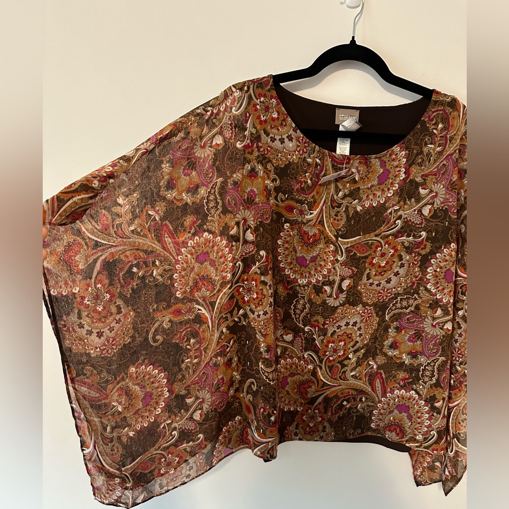 Chico’s Lace Floral Jayma Poncho SZ 3 Bateau Neck A Built In Shell Tank Multi - Picture 3 of 8